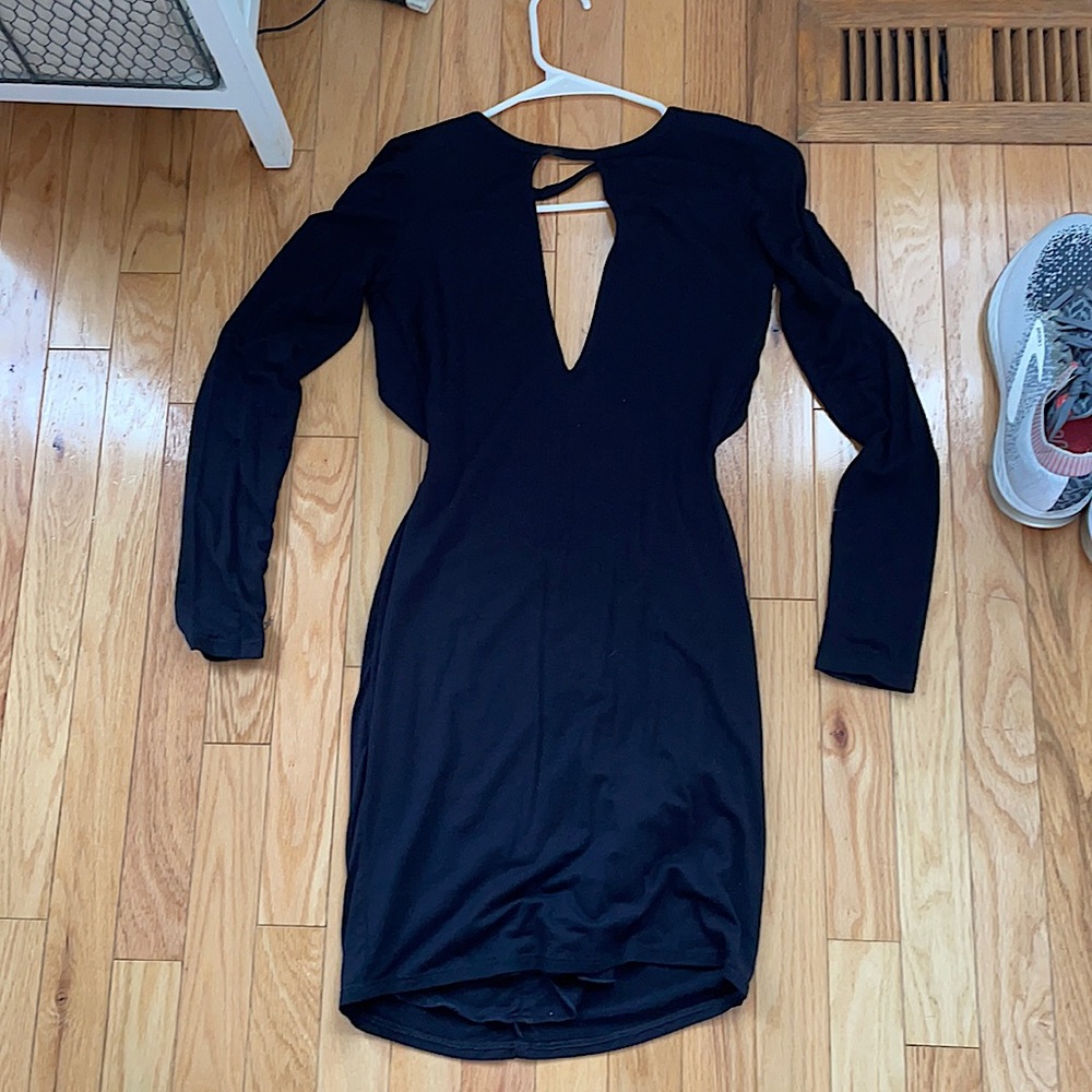 Black tight long sleeve mini dress